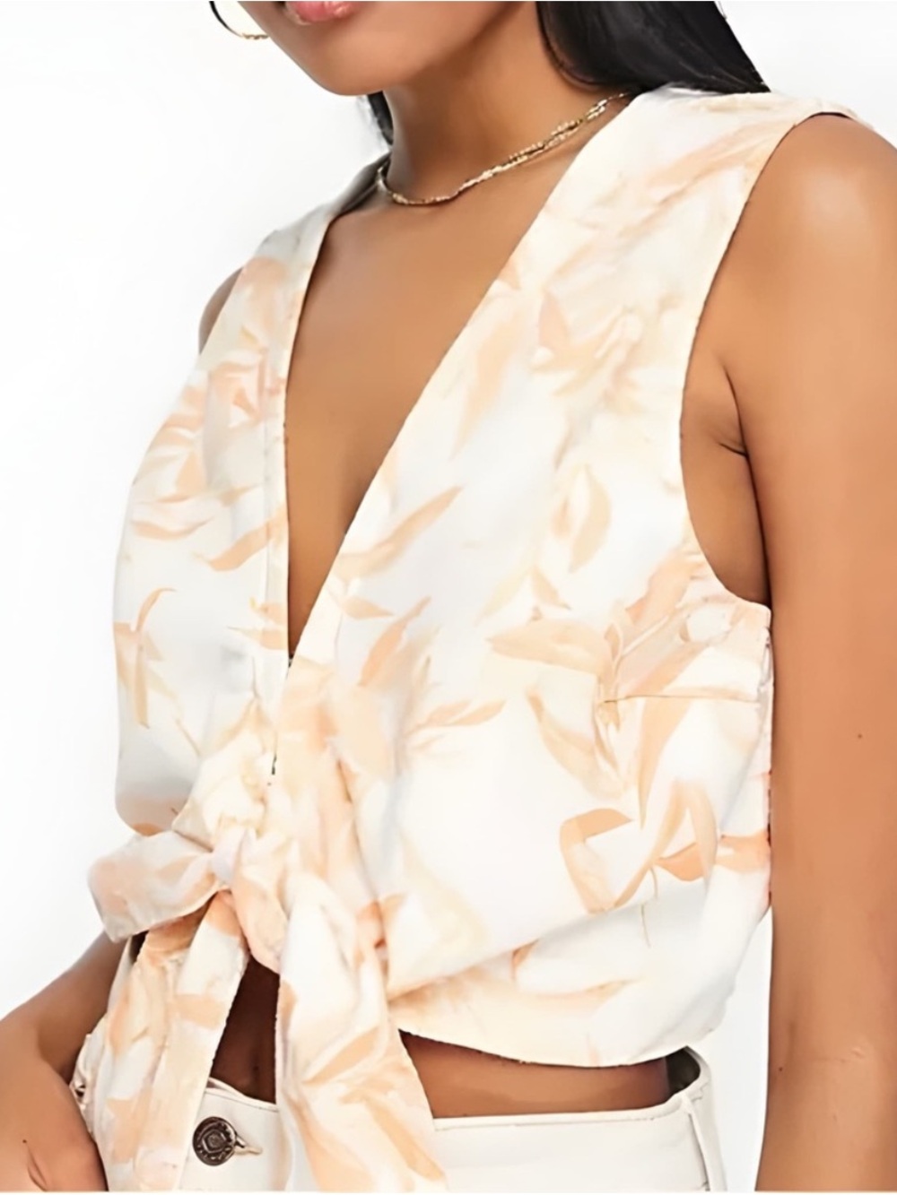 NWT Abercrombie & Fitch Linen Orange/White Floral Tie Front Top